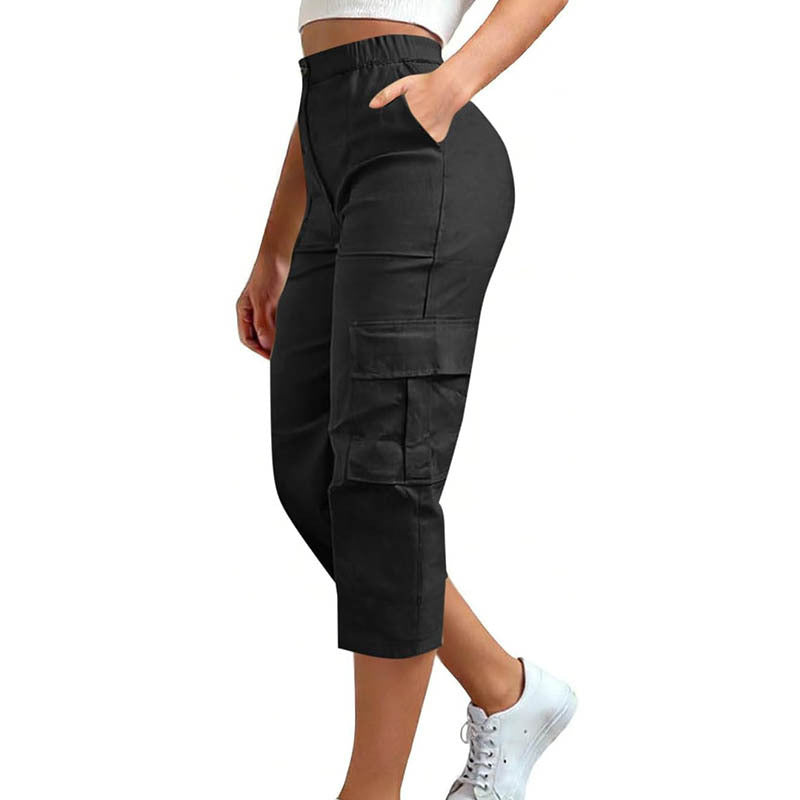 Women's High Waist Cargo Pants Cropped Wide Leg