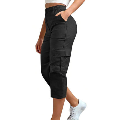 Women's High Waist Cargo Pants Cropped Wide Leg