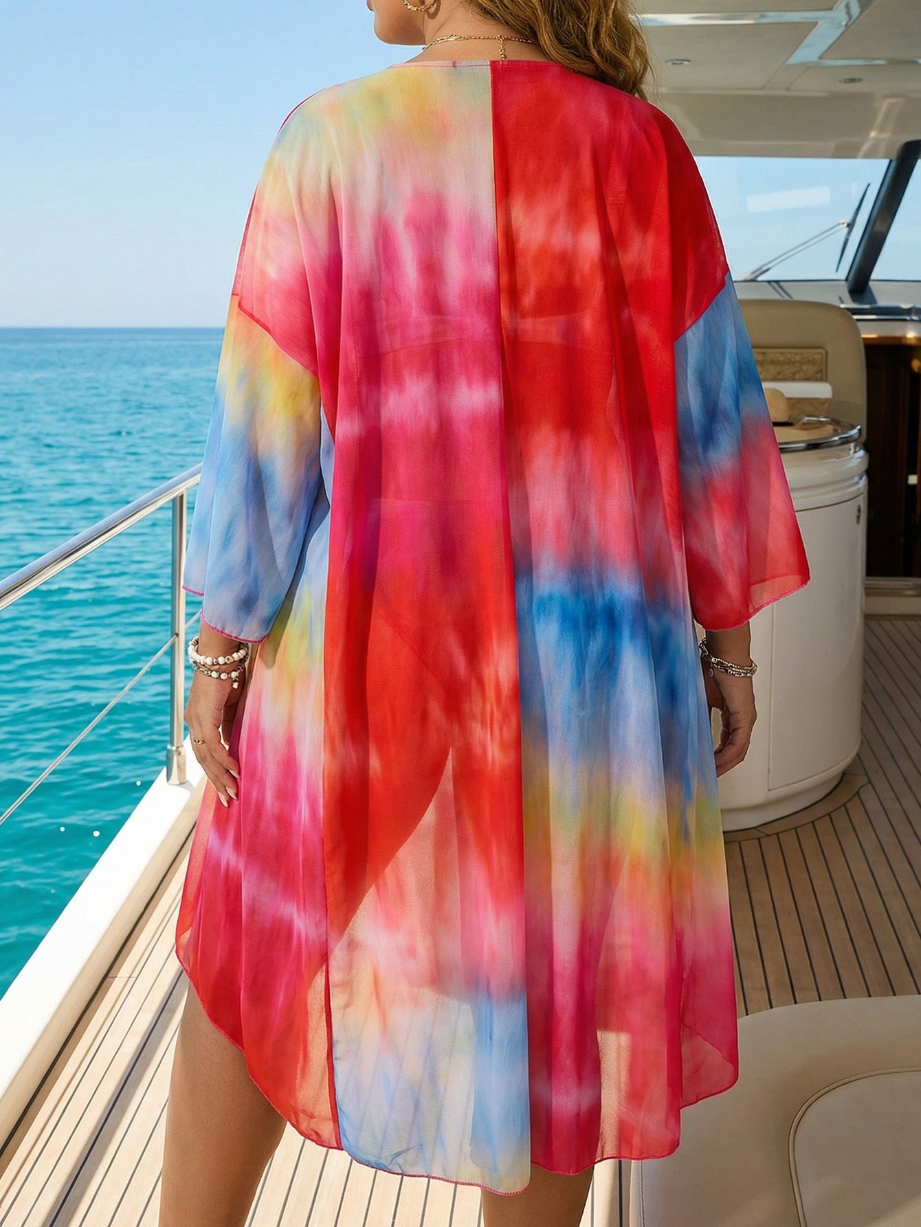 Tie Dye Sheer Kimono Beach Cover Up Loose Cardigan