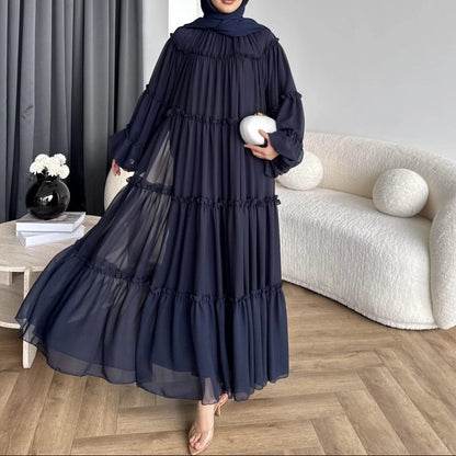 Long Puff Sleeve Tiered Maxi Dress Tie Waist