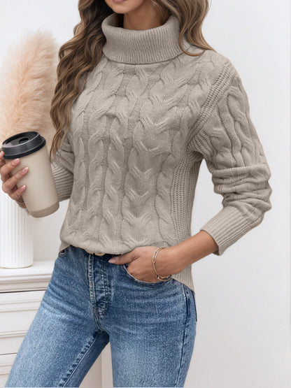Women's Cable Knit Turtleneck Sweater Pullover
