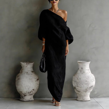 Elegant One Shoulder Long Sleeve Asymmetric Maxi Dress