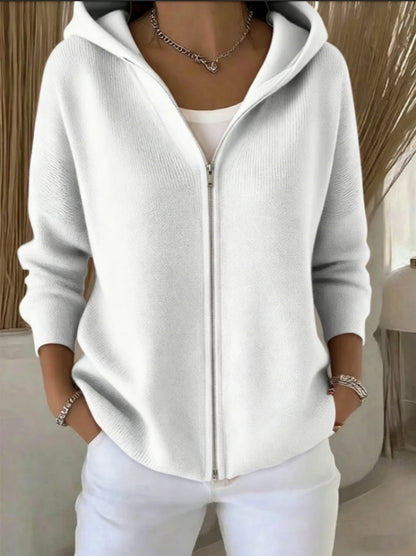 Women's Oversized Hooded Zip Cardigan Sweater Solid
