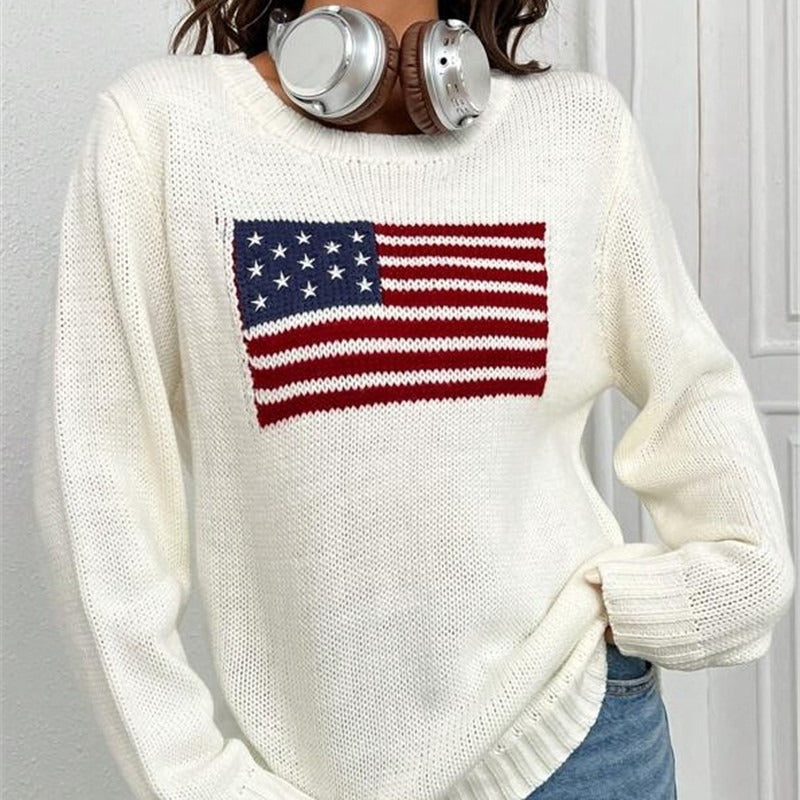 Women's American Flag Oversized Knit Sweater
