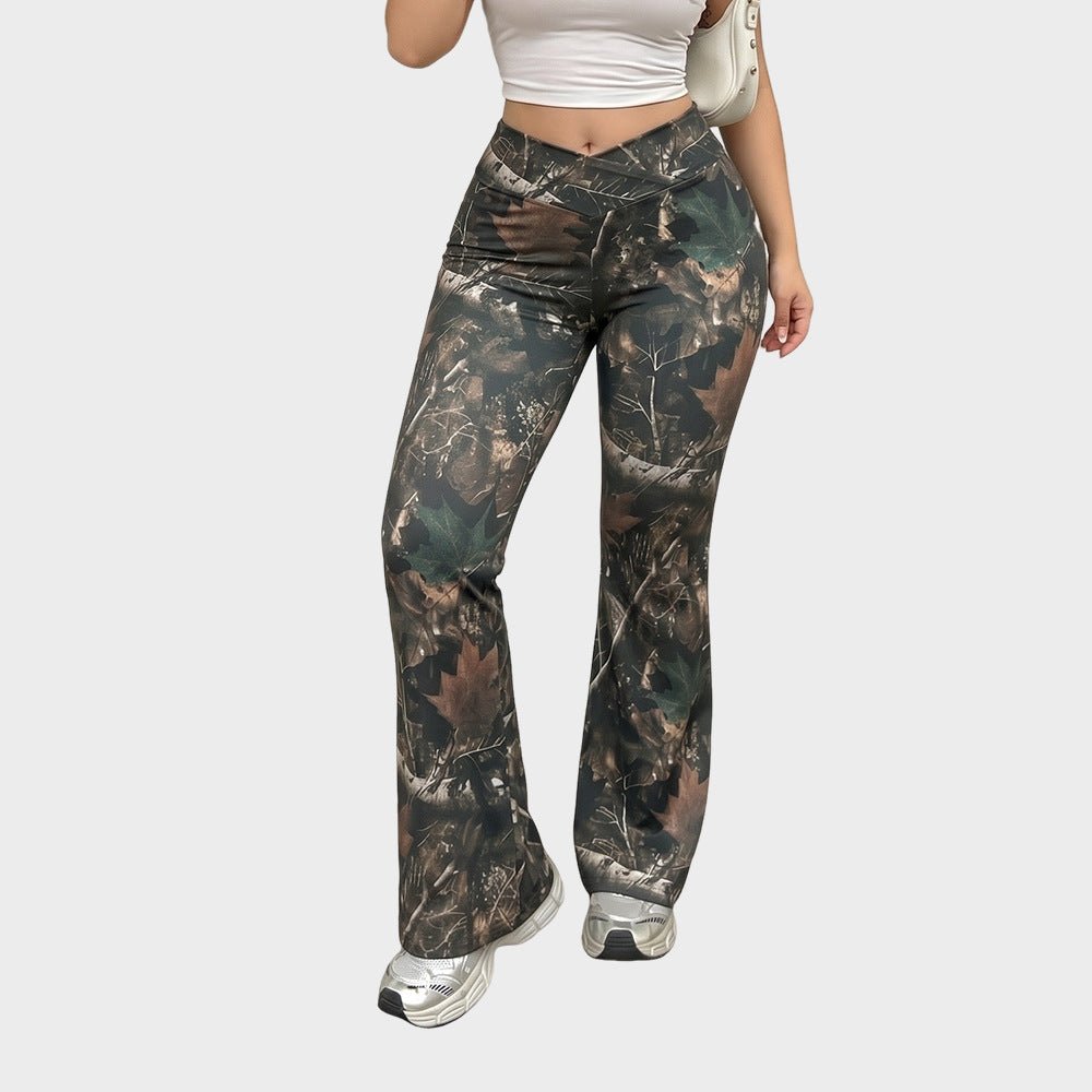 High Waist Crossover Flare Pants Stretch Plus Size