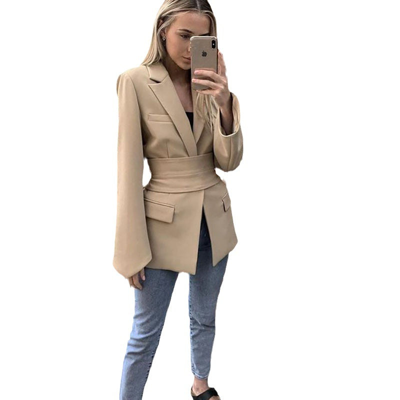 Women's Belted Blazer Flare Sleeve Casual Jacket