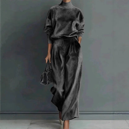 Women's Velvet Matching Set Mock Neck Wide Leg Pants