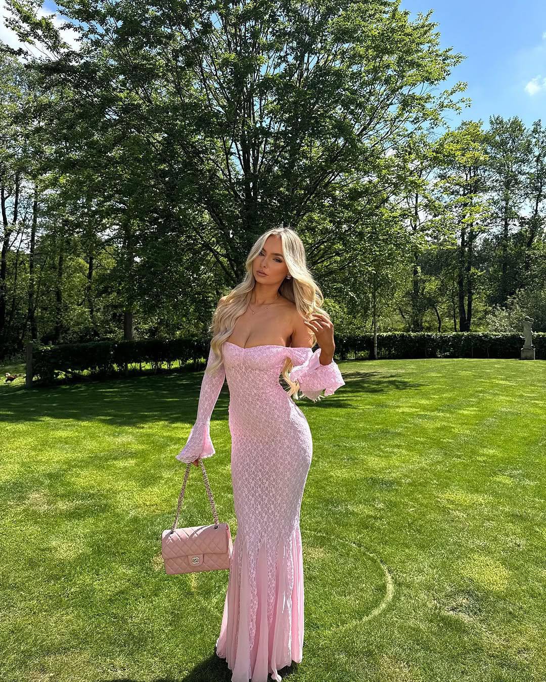 Off Shoulder Lace Maxi Dress Bell Sleeve Mermaid Formal