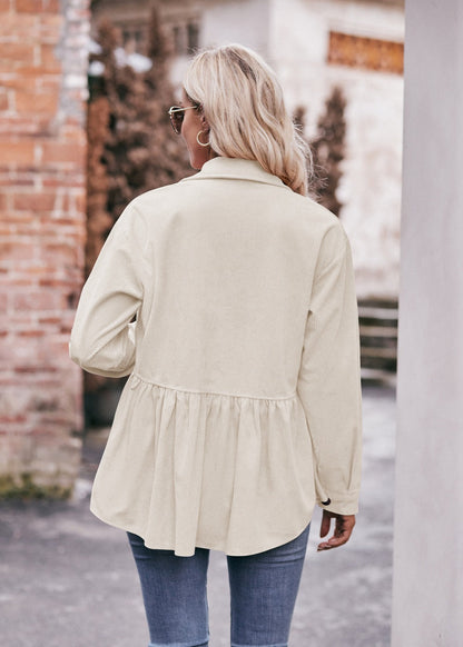 Casual Corduroy Babydoll Shirt Vintage-Inspired Top