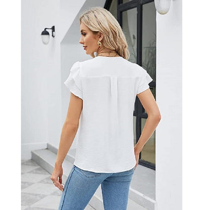 Women’s Short Sleeve Ruffle V Neck Summer Top