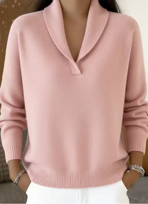 Women's Oversized Shawl Collar Sweater V Neck Pullover