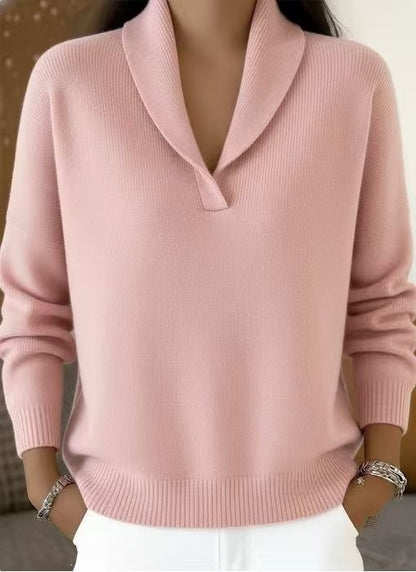 Women's Oversized Shawl Collar Sweater V Neck Pullover