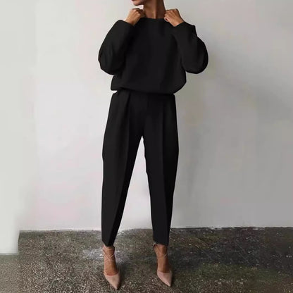 Women's Solid Casual Two Piece Set Long Sleeve Top Pants