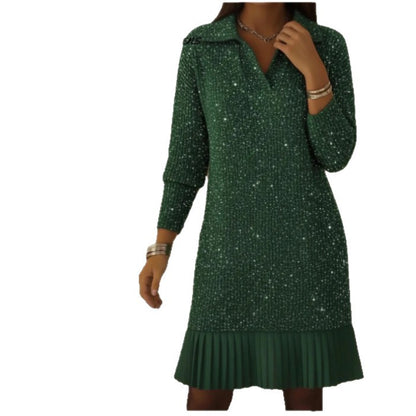 Women's Polo Collar Long Sleeve A-Line Sweater Dress