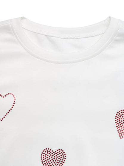 Women's Rhinestone Heart Oversized Casual Summer T-Shirt Top