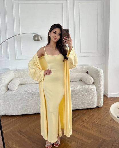Women's Two Piece Maxi Dress and Long Cardigan Set