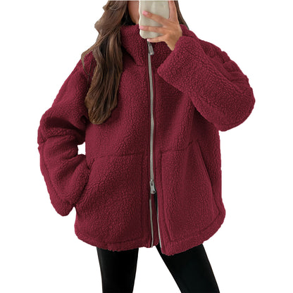 Women's Sherpa Fleece Zip Jacket Oversized Cozy Coat