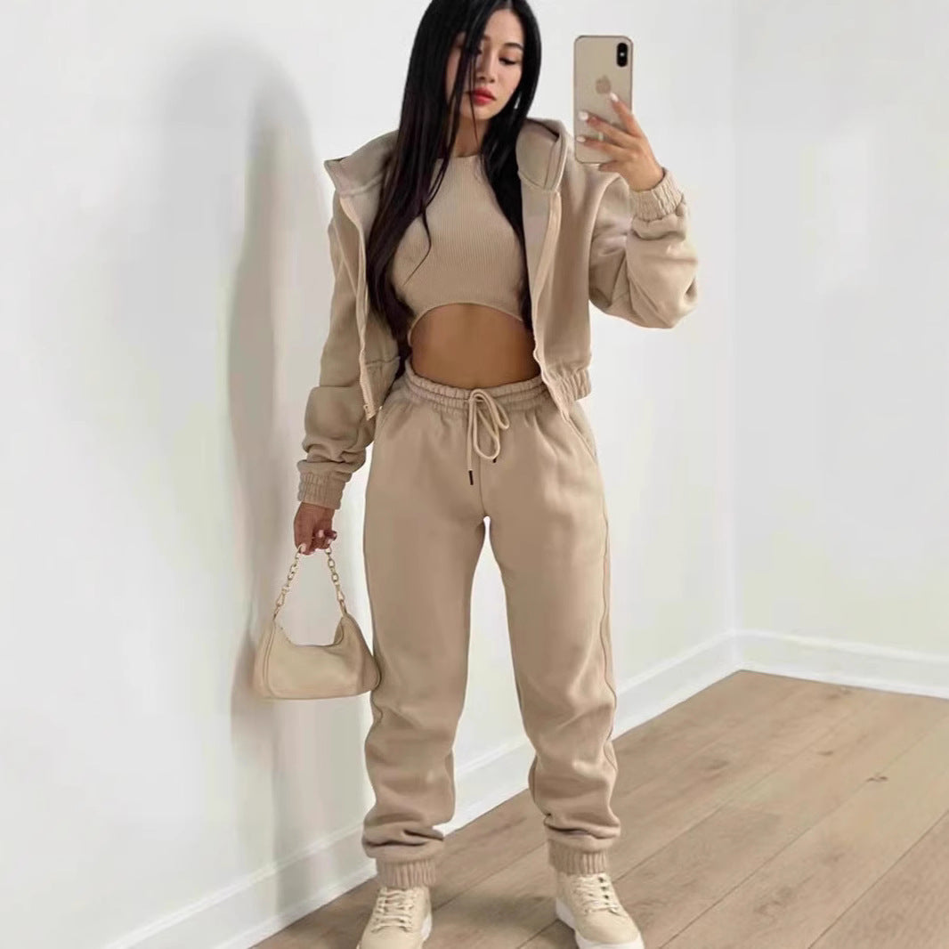 Women's 3 Piece Fleece Hoodie Sweatpants Lounge Set