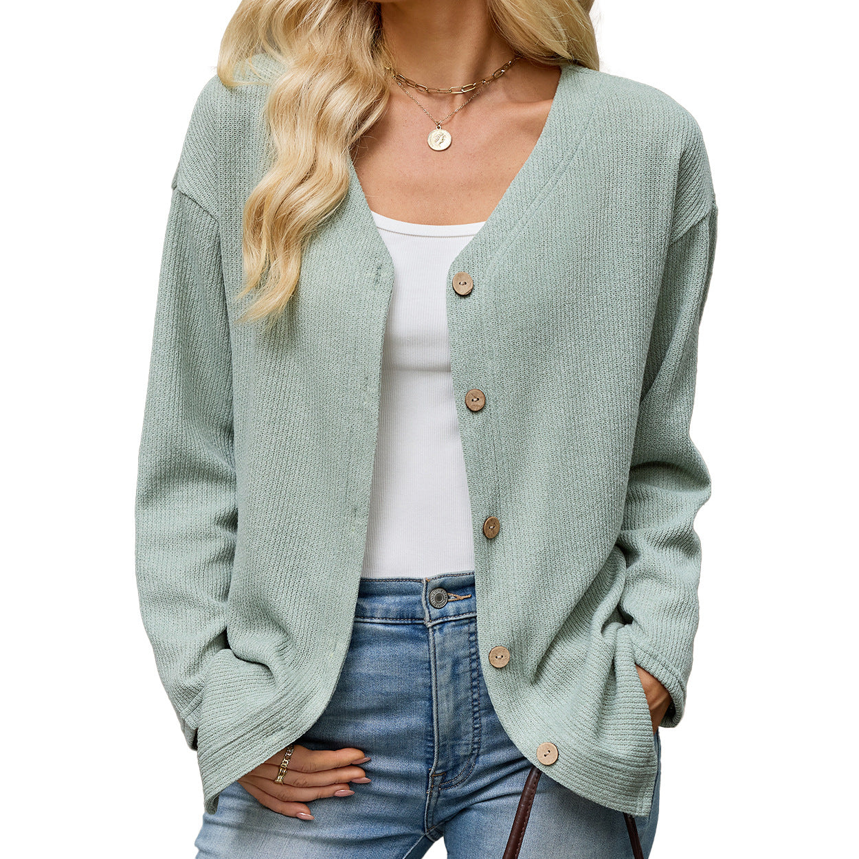 Women's Oversized V-Neck Button Front Knit Cardigan Sweater