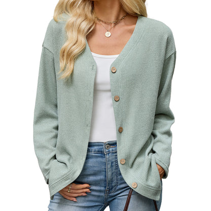 Women's Oversized V-Neck Button Front Knit Cardigan Sweater