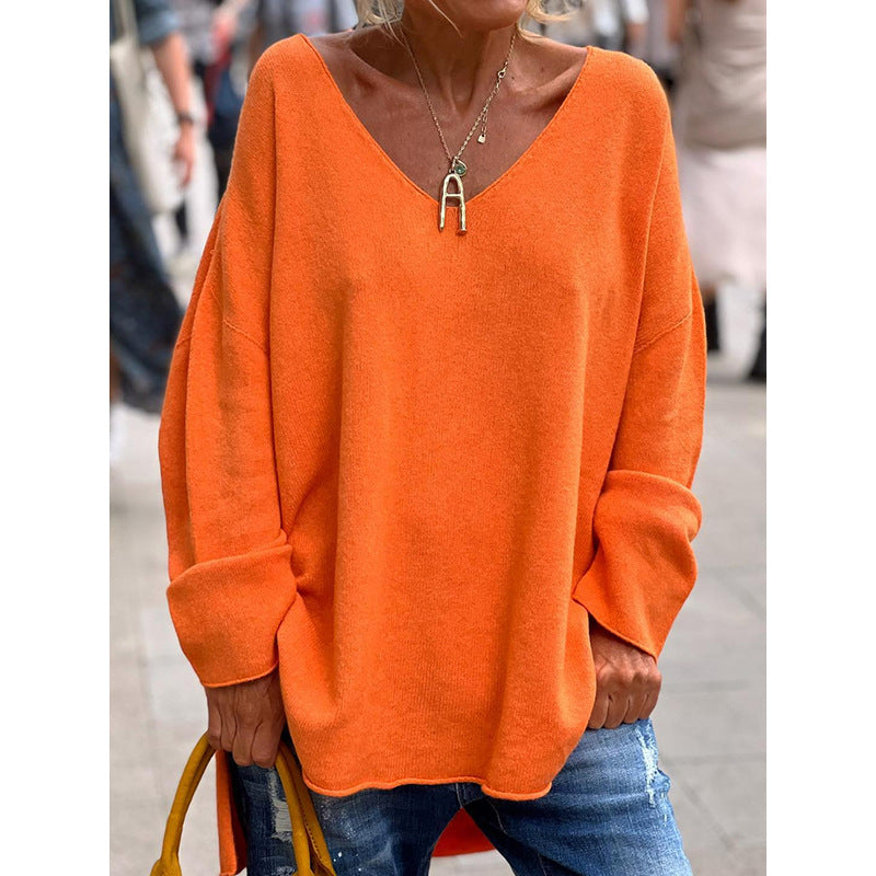 Women's Oversized V-Neck Long Sleeve Casual Tee