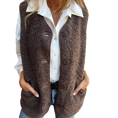Women's Sherpa Fleece V-Neck Button Front Vest