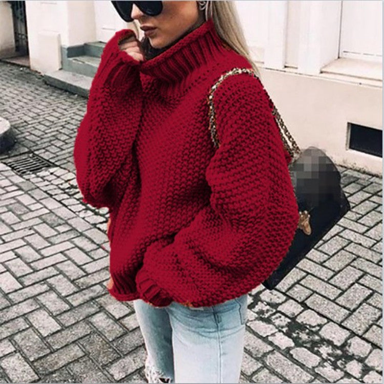 Women's Chunky Oversized Turtleneck Batwing Sweater