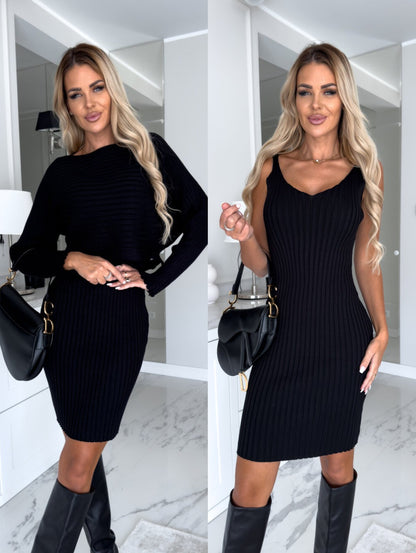Women's Ribbed Knit Long Sleeve Top & Dress Two Piece Set