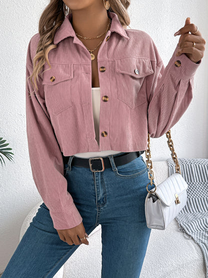 Corduroy Cropped Button Down Shacket for Women