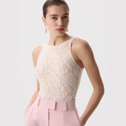 Floral Lace Sleeveless Bodysuit Sexy Mesh Tank Top