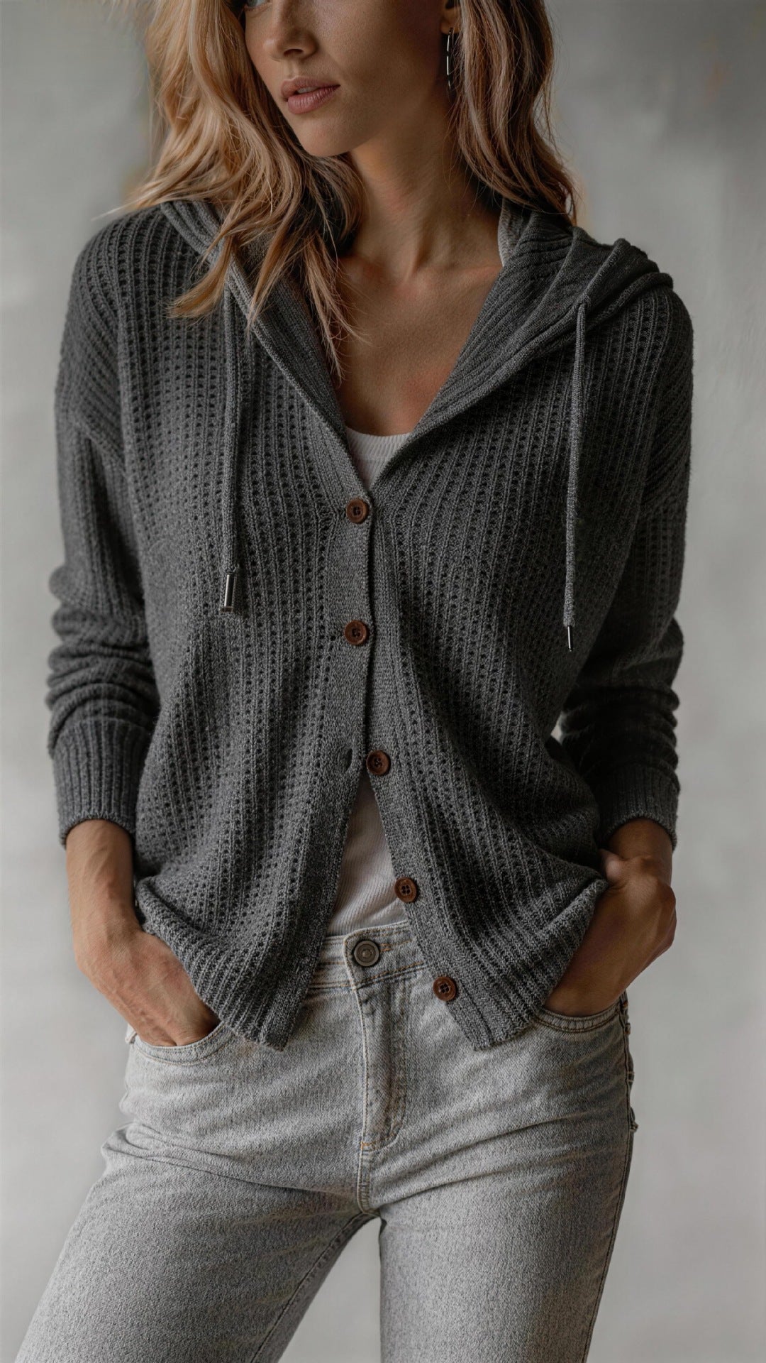 Women's Oversized Hooded Knit Cardigan Button Front