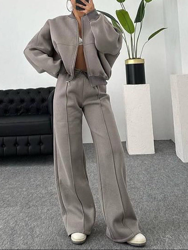 Women's Matching Set Zip Jacket Wide Leg Sweatpants