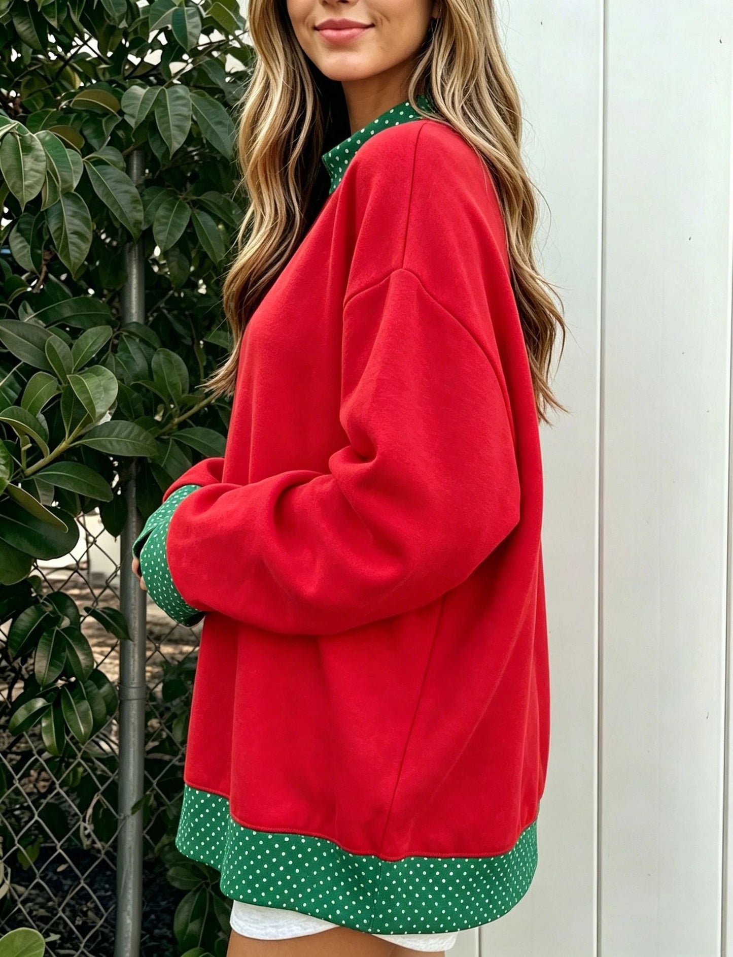 Polka Dot Contrast Oversized Crewneck Sweatshirt