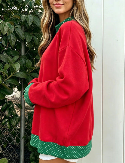 Polka Dot Contrast Oversized Crewneck Sweatshirt