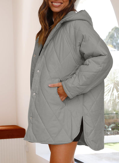 Womens Oversized Hooded Quilted Lightweight Jacket