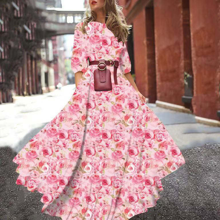 Women's Floral Maxi Dress Long Sleeve A-Line Flowy