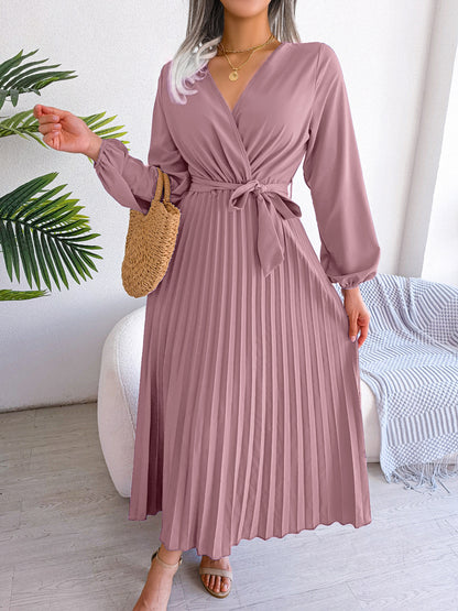 Women's Temperament Cross V-neck Pendulum Pleated Dress