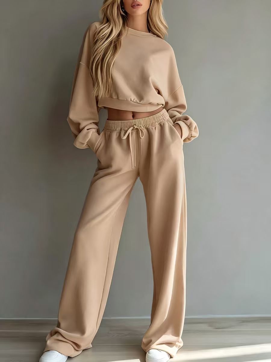 Women's Cropped Sweatshirt Wide Leg Pants Lounge Set