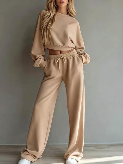 Women's Cropped Sweatshirt Wide Leg Pants Lounge Set
