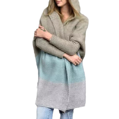 Women's Oversized Hooded Color Block Cardigan Open Front