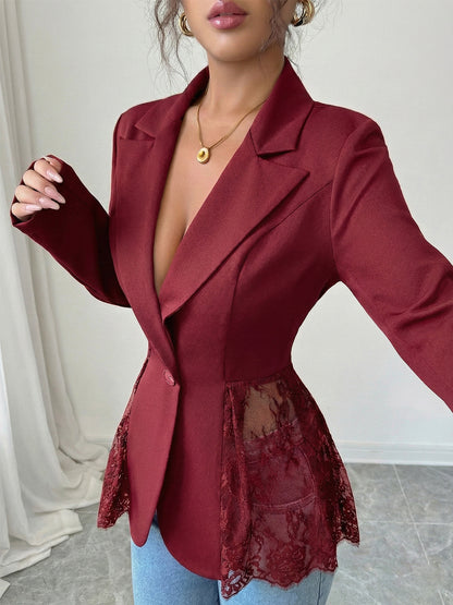 Colorblock Lace Waist Fitted A-Line Blazer for Women