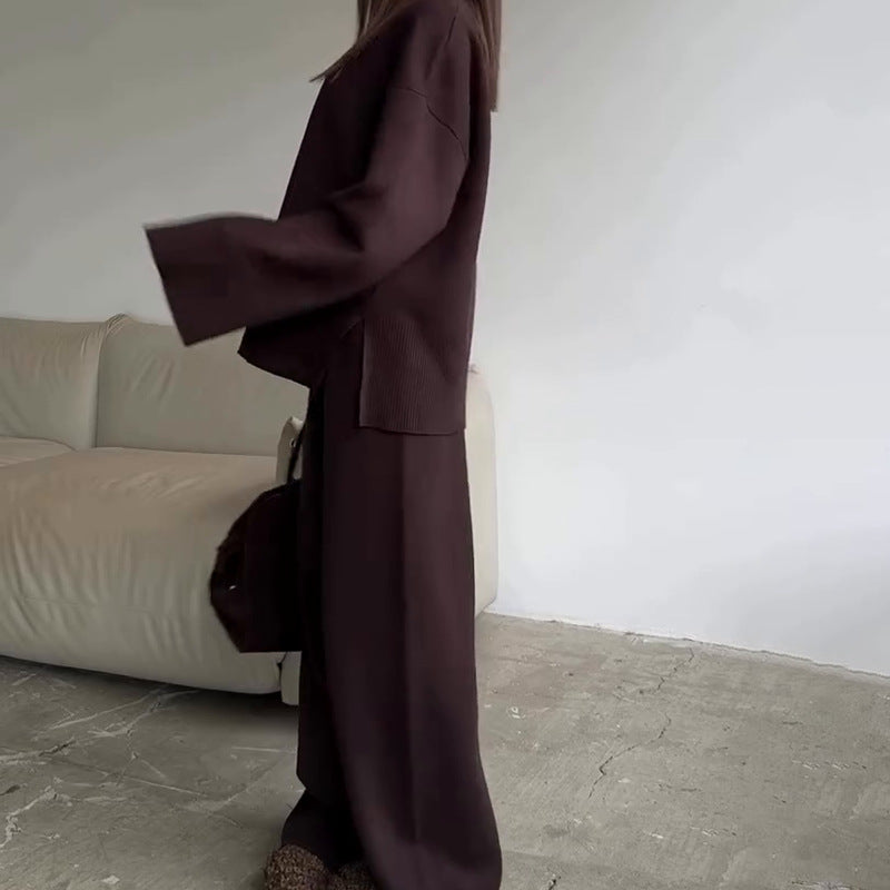 Women's Ribbed Sweater Wide Leg Pants Matching Lounge Set