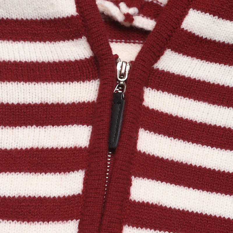 Women's V-neck Striped Christmas Hooded Sweater