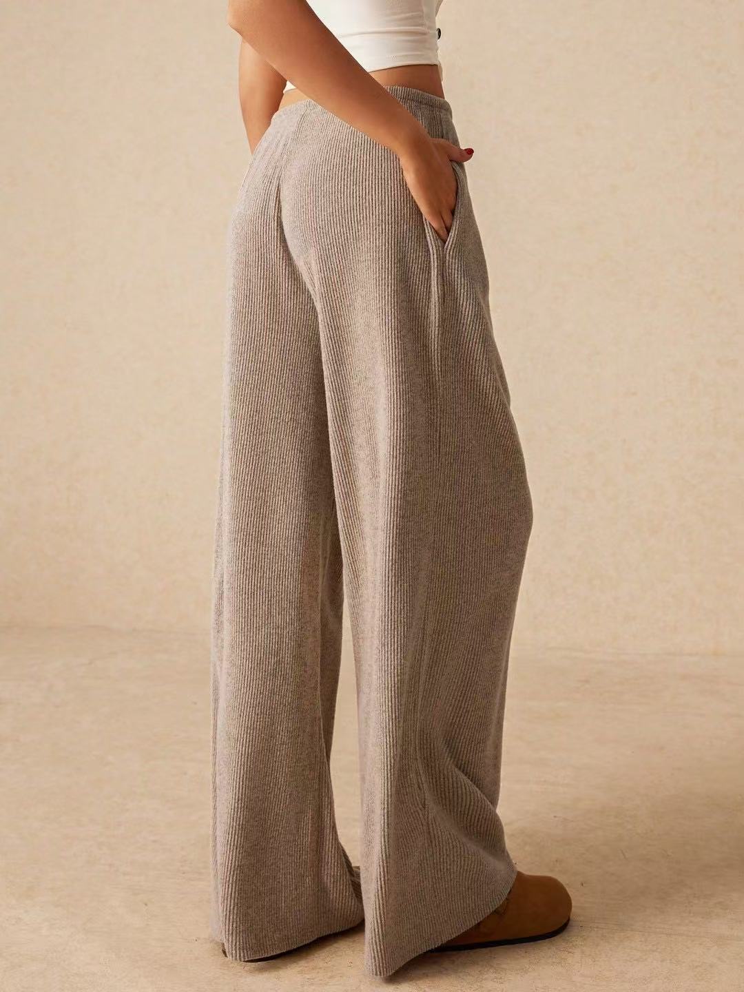 Ribbed Drawstring Wide Leg Lounge Pants
