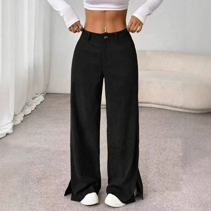 Women's Corduroy Wide Leg Pants Split Hem Casual Trousers