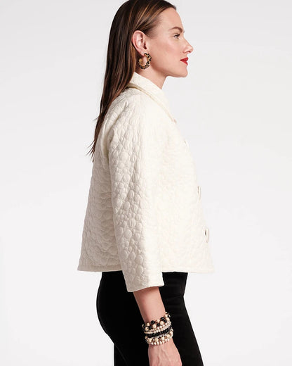 Cream Peter Pan Collar Quilted Jacket Double Breasted