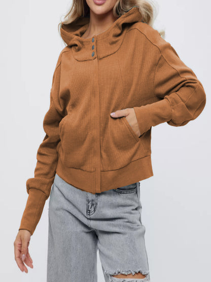 Women's Oversized Waffle Knit Zip Up Hoodie