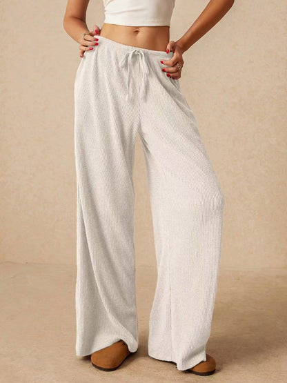 Women's Ribbed Wide Leg Palazzo Pants Drawstring Casual