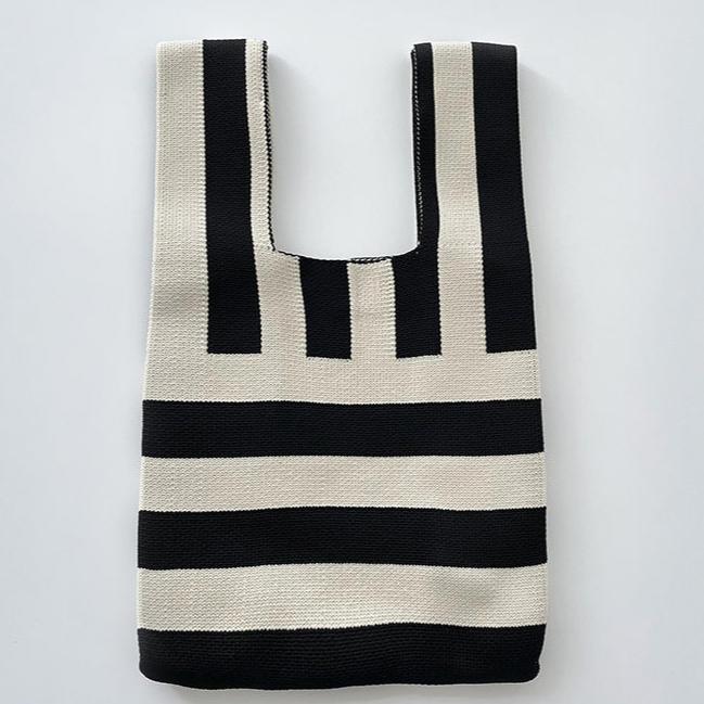 Stripe Woman's Knitted Tote Bag Knit Waist Bag