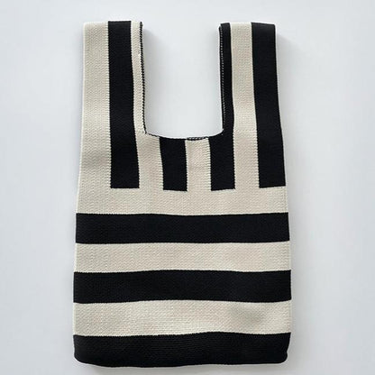 Stripe Woman's Knitted Tote Bag Knit Waist Bag